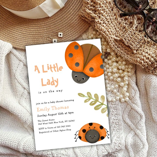 Inbjudan till spädbarnshuggare för spädbarn med ma (Cute Watercolor Little Ladybug Baby Shower Invitat Invitation)