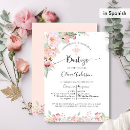 Inbjudan till spanska Baptism Mint och Peach Blomm