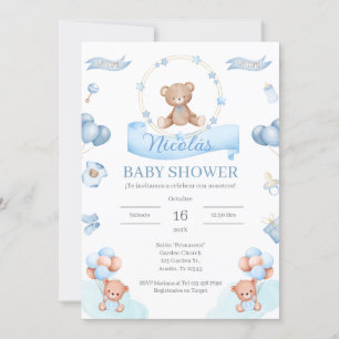 Inbjudan till spanska Blue Bear Baby Shower