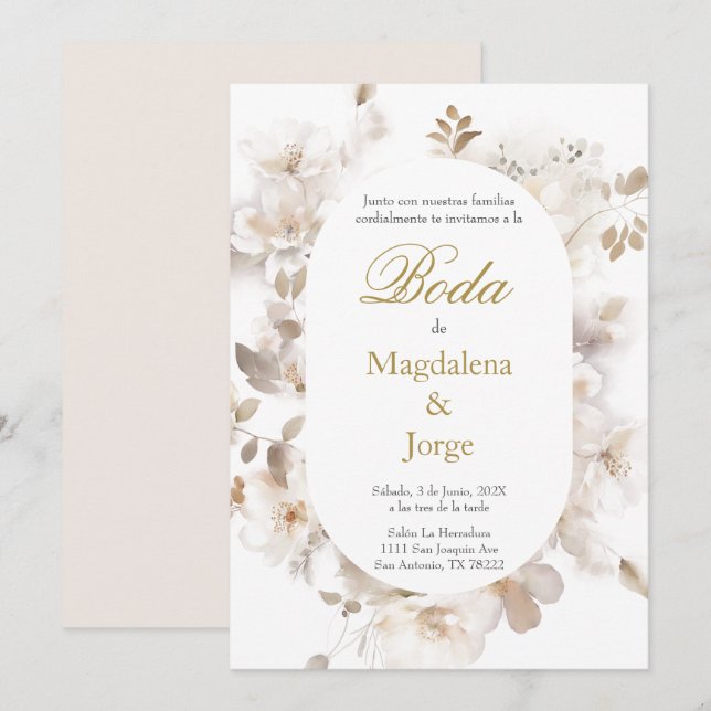 Inbjudan till spanska Elegant bröllop (Fram/baksida)