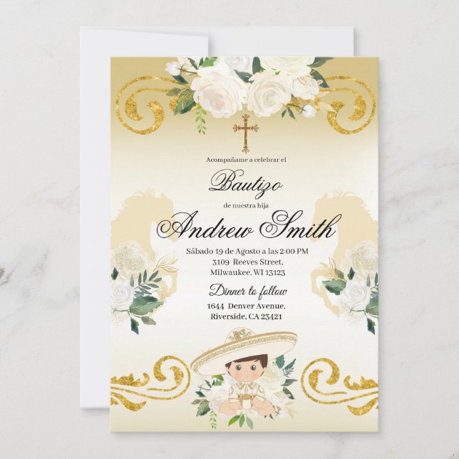 Inbjudan till spanska mexikanska baptism Charro Gu (Framsida)