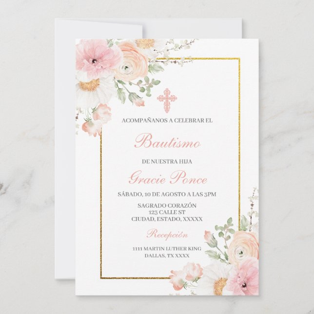 Inbjudan till spanska vår-blomman Baptism (Framsida)