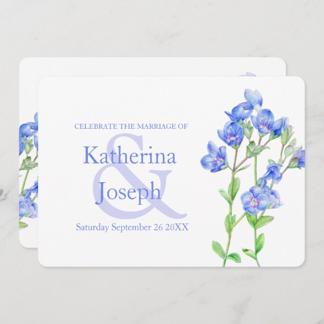 Inbjudan till Speed-well-blommor-blått bröllop (Fram/baksida)