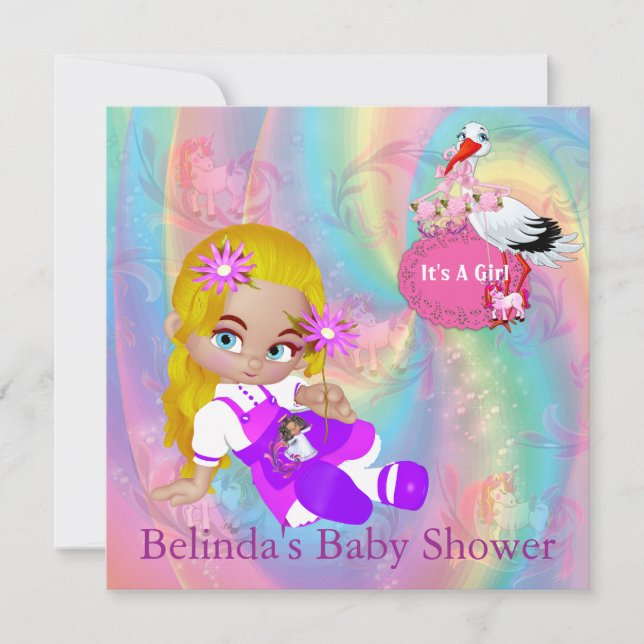 Inbjudan till Spiral Babykläder med färgstark regn (Framsida)