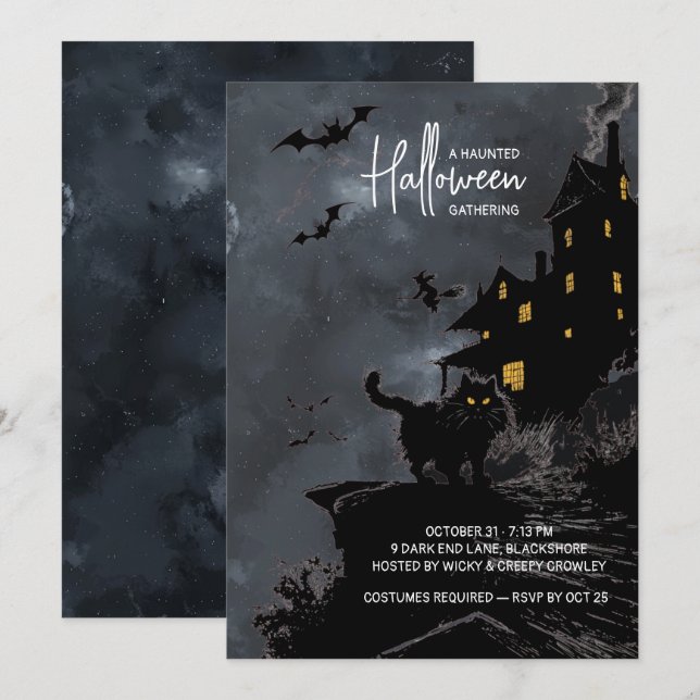 Inbjudan till Spökhus Halloweenfest. (Fram/baksida)
