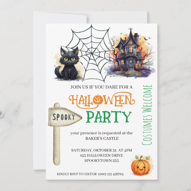 Inbjudan till Spooky Cat och Castle Halloween fest (Framsida)