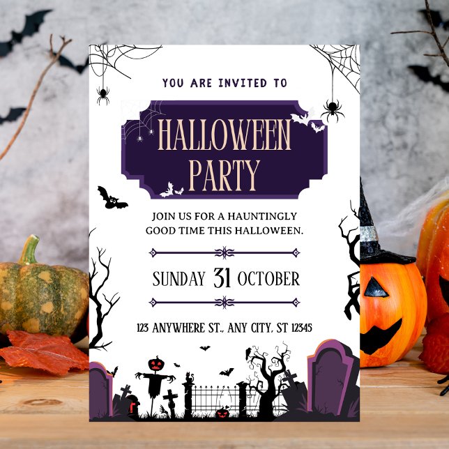 Inbjudan till Spooky Graveyard & Fladdermus Hallow (Spooky Graveyard & Bats Halloween Party Invitation
)