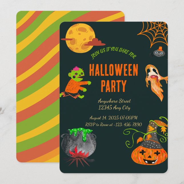 Inbjudan till Spooky Halloween fest (Fram/baksida)