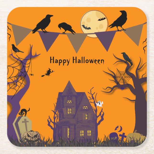 Inbjudan till Spooky Halloween fest Underlägg Papper Kvadrat (Framsidan)