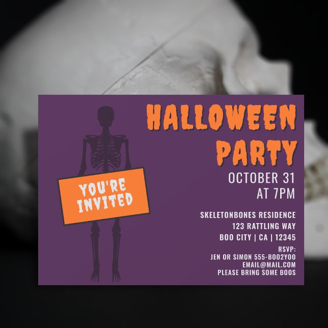 Inbjudan till Spooky Skeleton Halloween fest (You're invited to add your Halloween party details!)