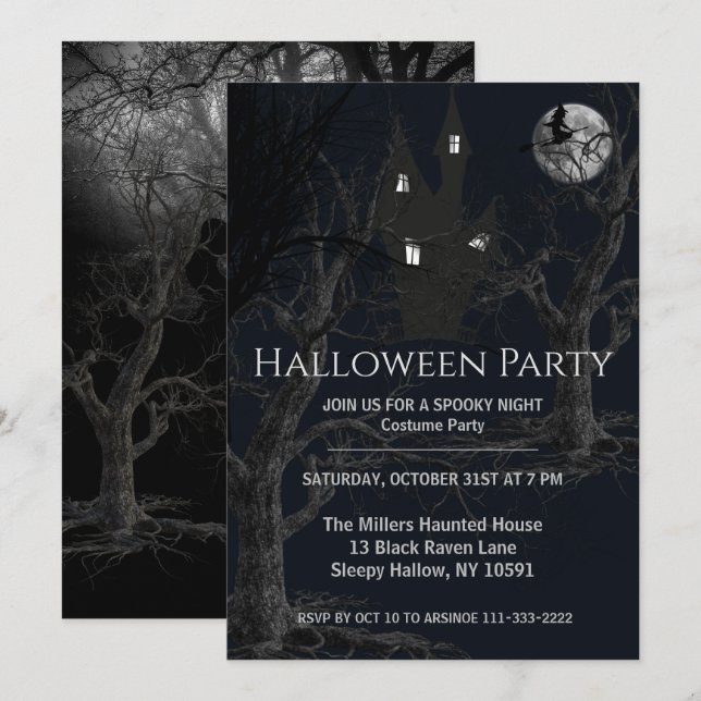 Inbjudan till Spooky Witches Forest Halloween fest (Fram/baksida)