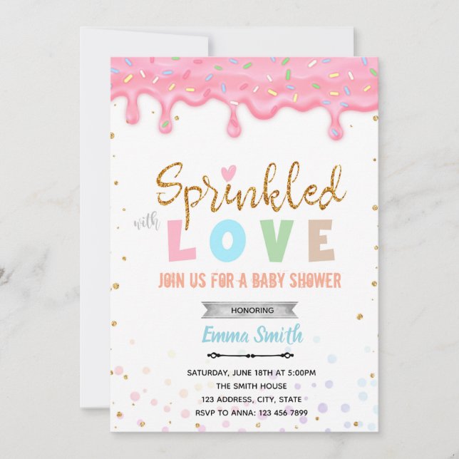 Inbjudan till sprinkle of love baby shower (Framsida)