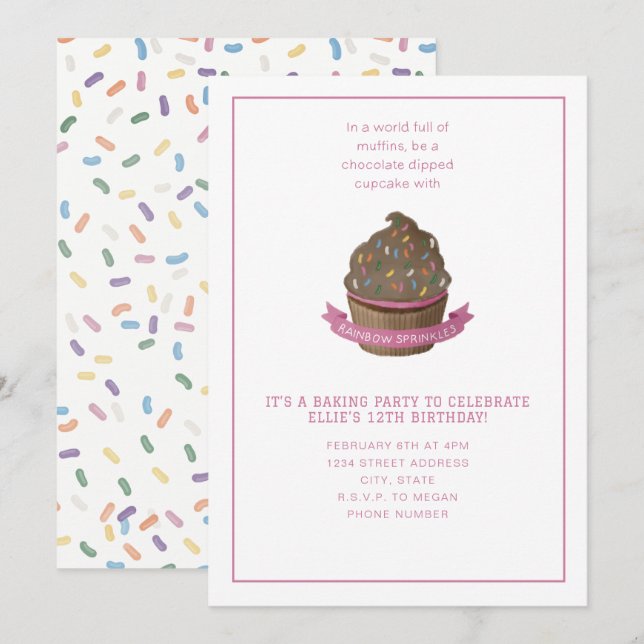 Inbjudan till sprinkles- och cupcake-bakfest (Fram/baksida)