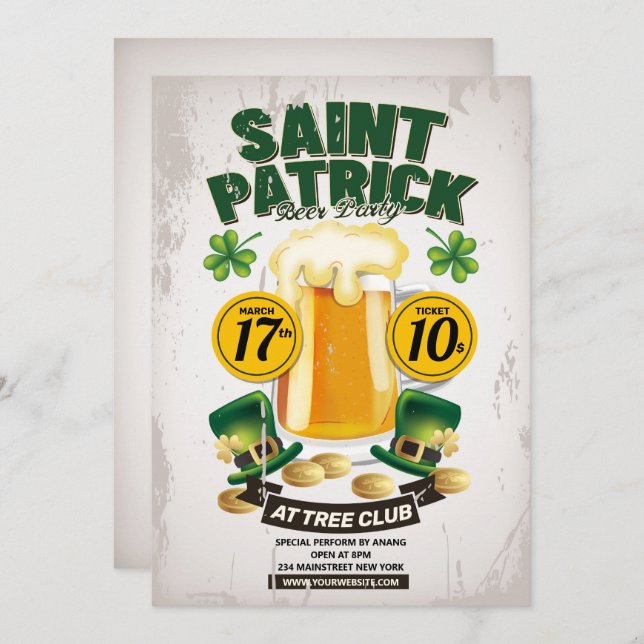 Inbjudan till St patrick's day Beer Party (Fram/baksida)