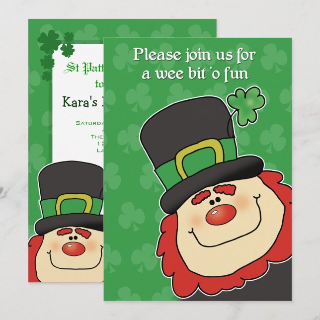 Inbjudan till st patrick's day Leprechaun Baby Sho (Fram/baksida)