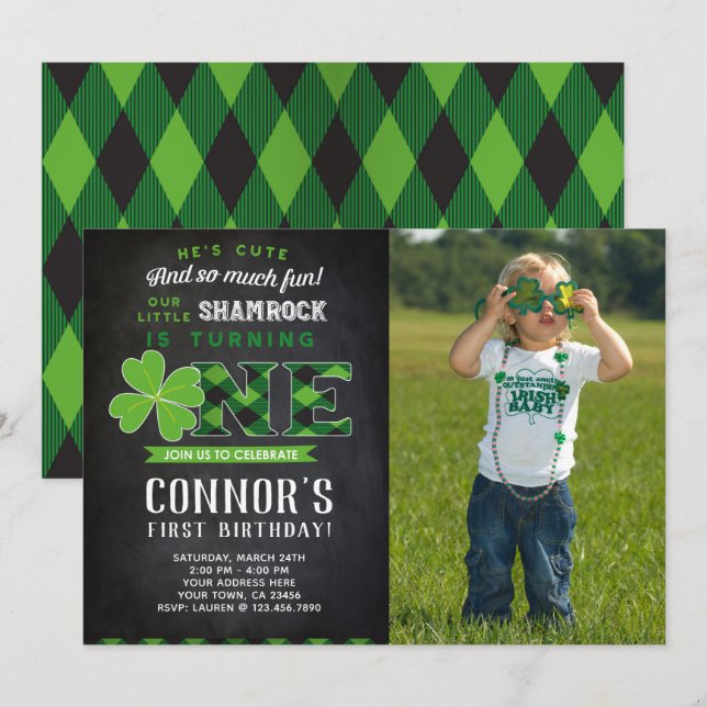 Inbjudan till st patrick's day på födelsedagen med (Fram/baksida)