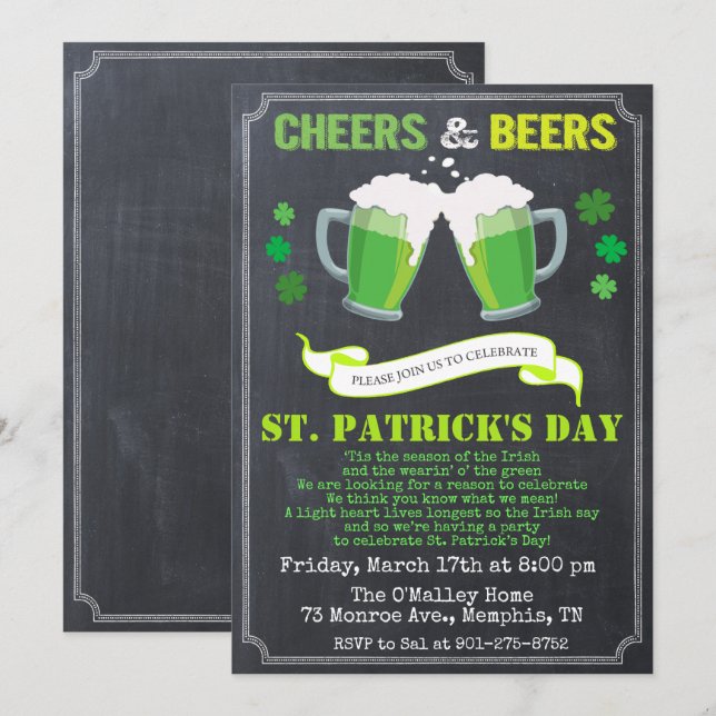 Inbjudan till St. Patricks fest (Fram/baksida)