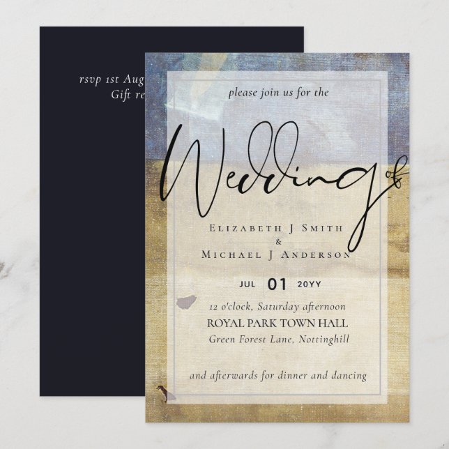 Inbjudan till stadsmarint blått modernt budgetbröl (Fram/baksida)