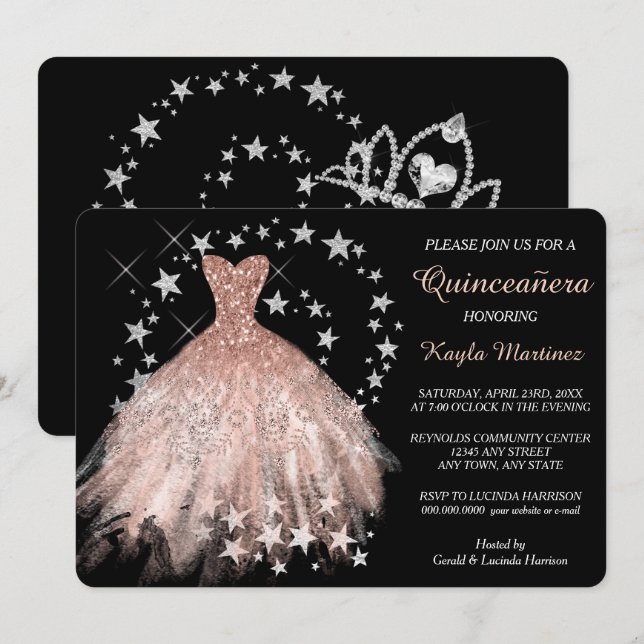 Inbjudan till Star Shimmer Peach Quinceanera (Fram/baksida)