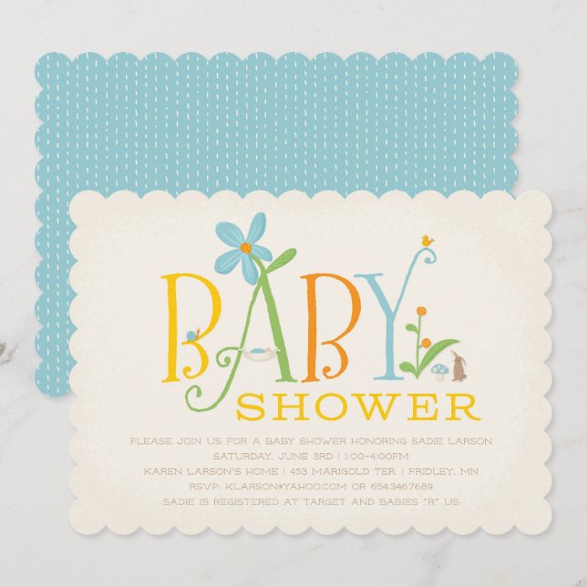 Inbjudan till sten-a-bye Baby Shower - Blue (Fram/baksida)