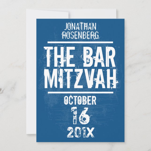 Inbjudan till Sten Band Pub Mitzvah i blått (Framsida)
