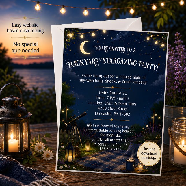 Inbjudan till stjärnskådningsparty i trädgården (Backyard Stargazing Party Invitation)