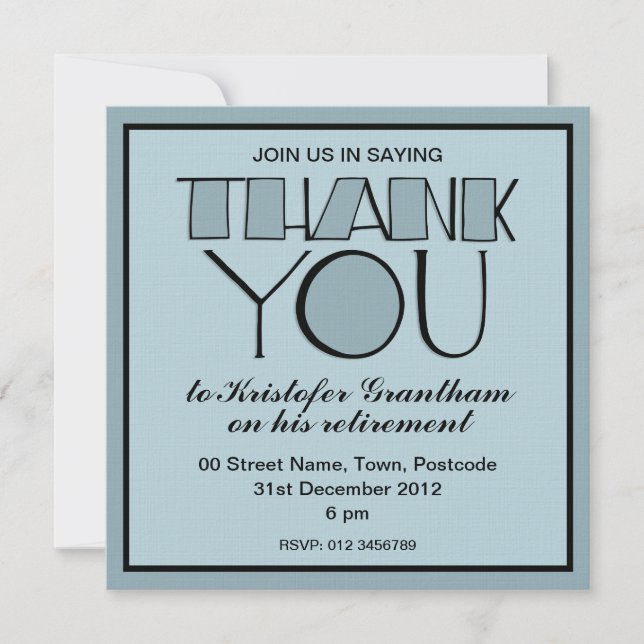 Inbjudan till stora Tack blå Pension (Framsida)