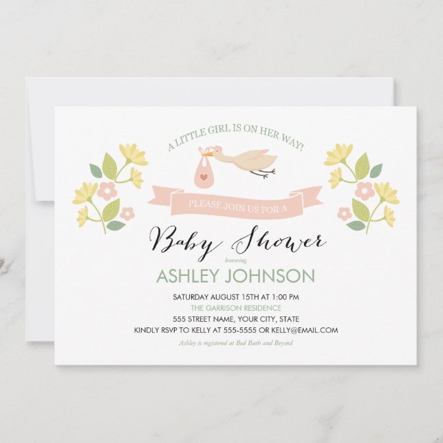 Inbjudan till Stork Baby Shower (Framsida)