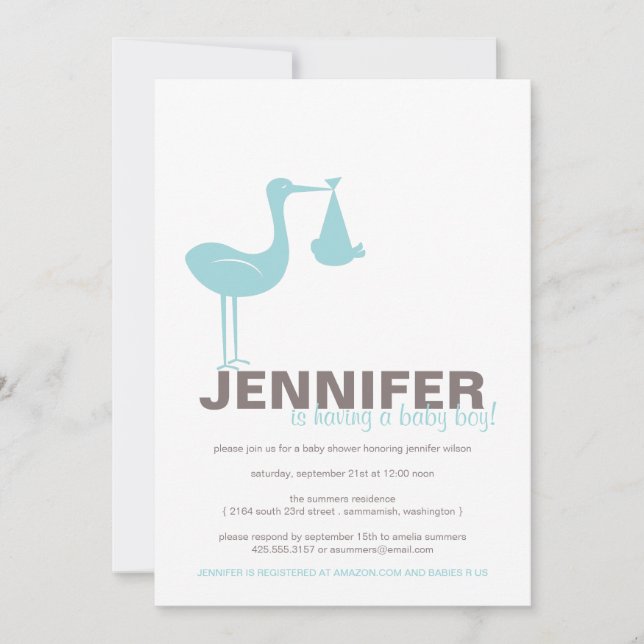Inbjudan till Stork Baby Shower (Framsida)