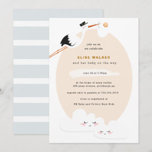 Inbjudan till Stork Baby Shower med moln