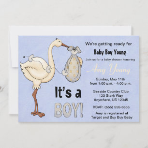 Inbjudan till Stork Blue Boy Baby Shower
