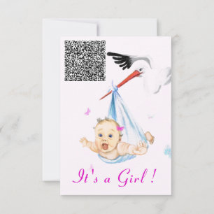 Inbjudan till stork och Flicka med QR-kod