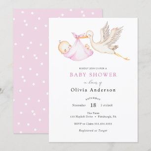 Inbjudan till Stork Rosa Baby Shower