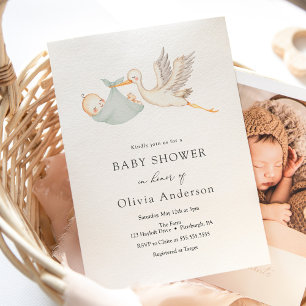 Inbjudan till Stork Sage Grönt Baby Shower