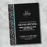 Inbjudan till storöppning för logotyp - företag<br><div class="desc">En roligt men enkel svartvit inbjudan till ett stort öppningsföretag eller ett varumärke eller en lanseringsevenemang i party. Lägg till din egen logotyp högst upp på ge, det är ditt varumärke. Tum svart och vit prick och rand mönster på sidan för en söt accent. Du kan byta ut all text...</div>