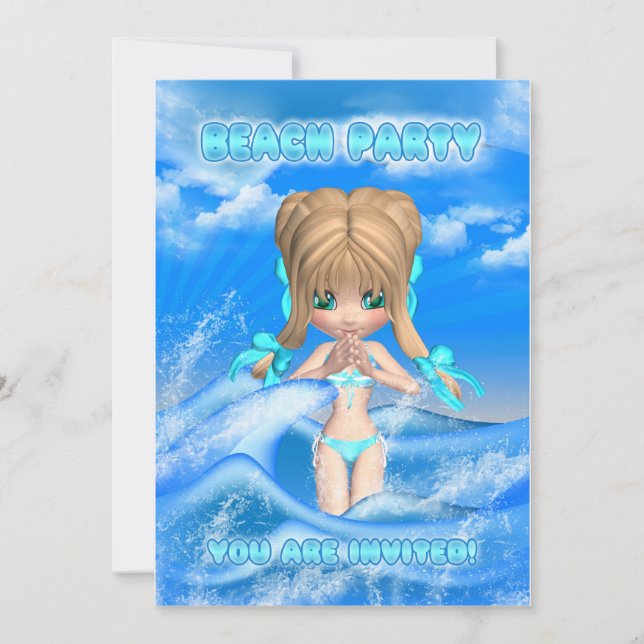 inbjudan till strandfest - roligt strand party inv (Framsida)