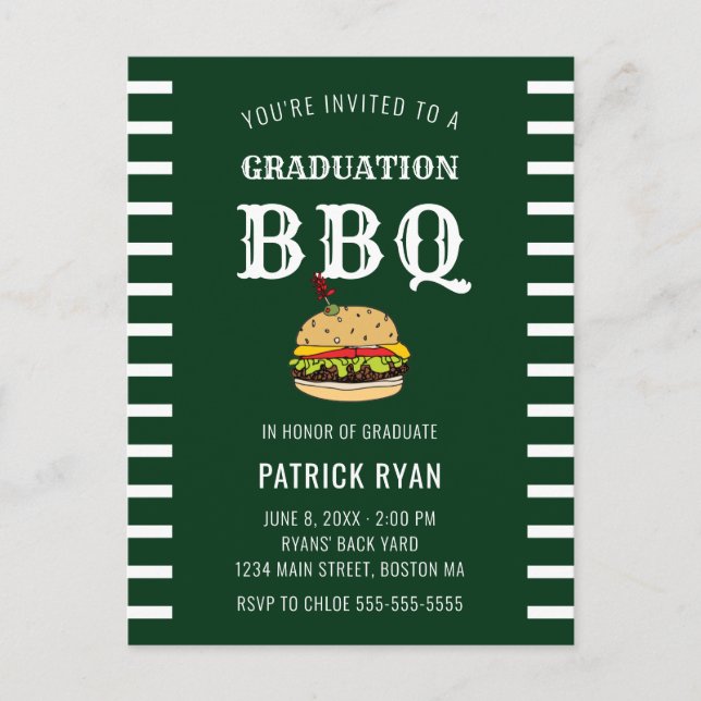 Inbjudan till Studenten BBQ Party Grönt White Rand (Framsida)