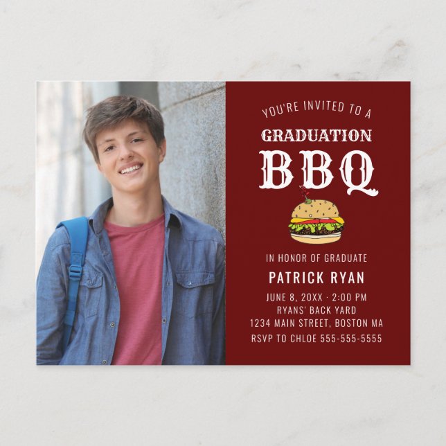 Inbjudan till Studenten BBQ Party Red White Rand (Framsida)