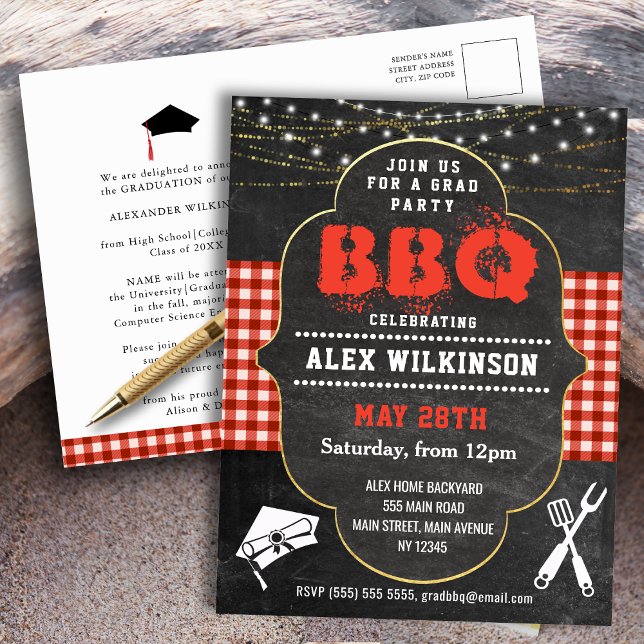 Inbjudan till Studenten BBQ Party Rustic Chalkboar (Skapare uppladdad)