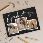 Inbjudan till Studenten för fotokollage för budget<br><div class="desc">Ett budgetskript Photo Collage Studenten-meddelande med handskrivet teckensnitt och tre foton på framsidan med namn och studenten. Baksidan har två foton och information om party. Klicka på knappen Redigera om du vill anpassa designen.</div>