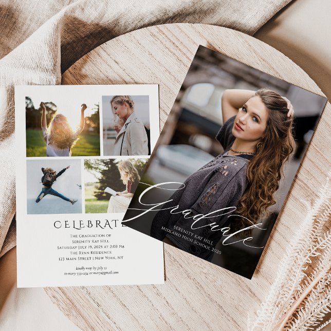 Inbjudan till Studenten i klassiskt Elegant-skript (Classic Elegant Script Photo Graduation Invitation)