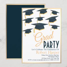 Inbjudan till Studenten i Lustrous Navy & Guld Hat