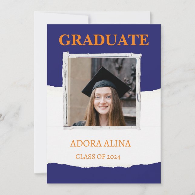Inbjudan till Studenten i Navy Blue Pastel Photo (Framsida)