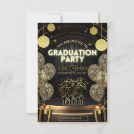 Inbjudan till Studenten i Svarta & Guld Luxury Par