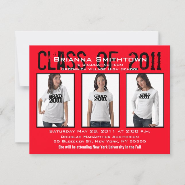 Inbjudan till Studenten Lägg till 3 foton Red A1 (Framsida)