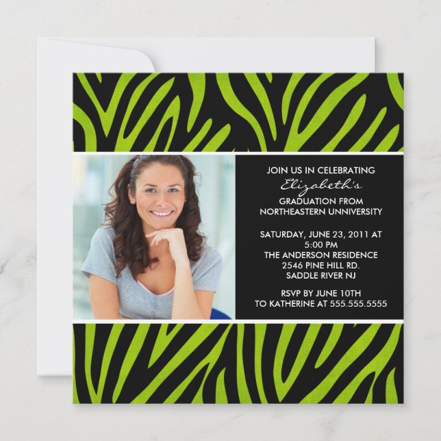 Inbjudan till Studenten med Photo Lime Green Zebra (Framsida)