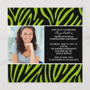 Inbjudan till Studenten med Photo Lime Green Zebra
