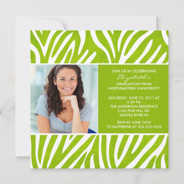 Inbjudan till Studenten med Photo Lime Green Zebra (Framsida)