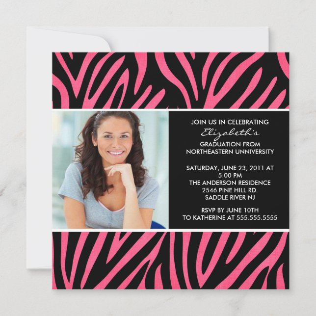 Inbjudan till Studenten med Photo Rosa Zebra tryck (Framsida)
