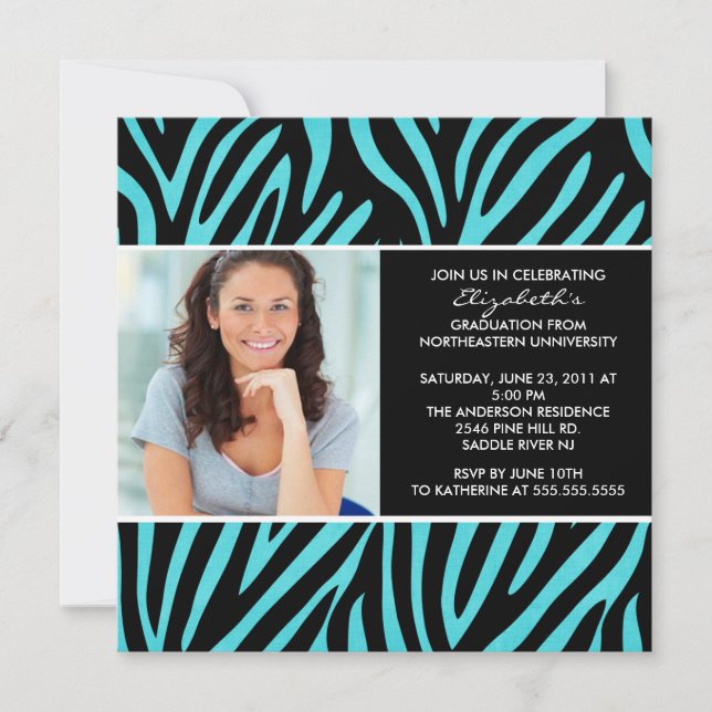 Inbjudan till Studenten med Photo Turquise Zebra (Framsida)